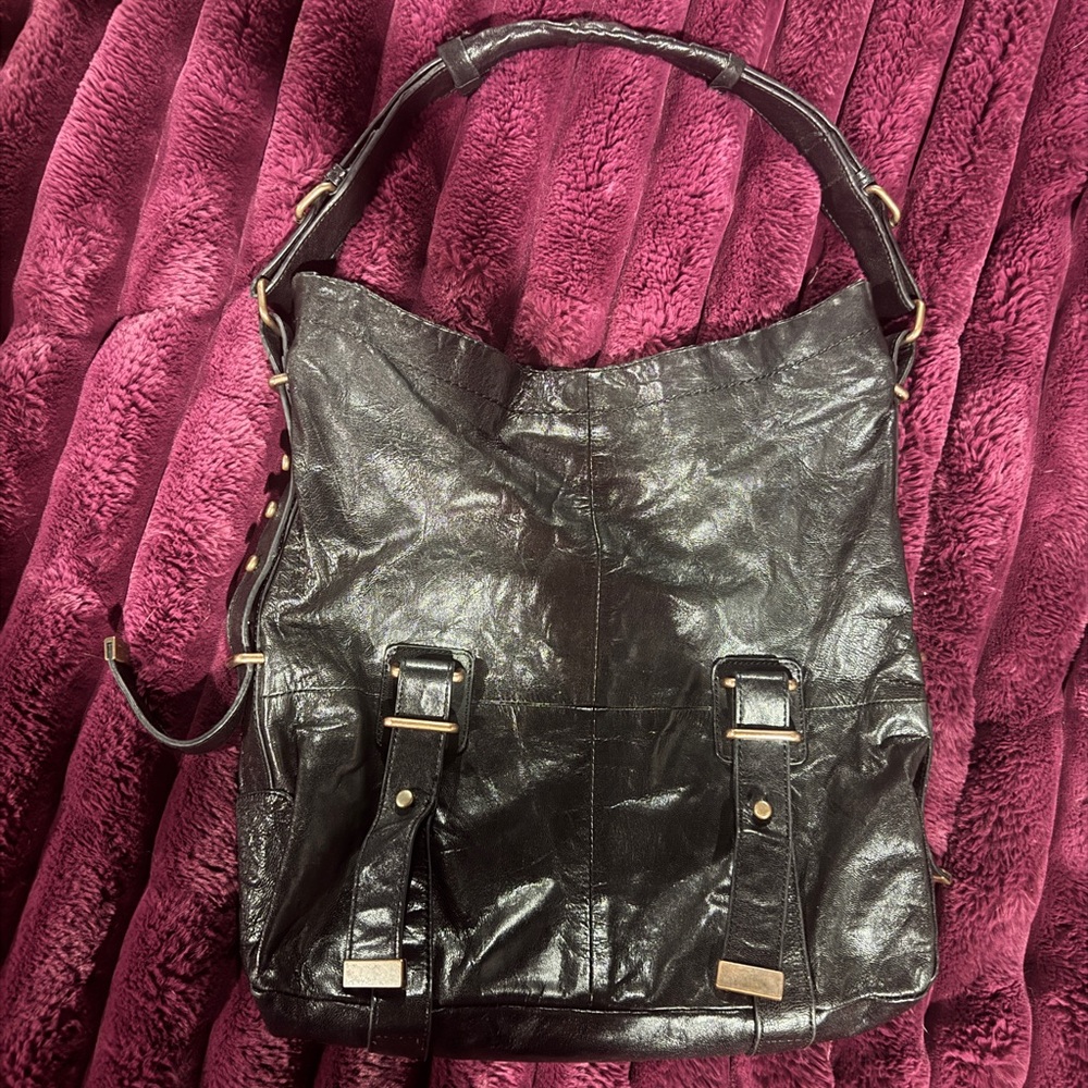 BCBGMaxAzria Purse Handbag Satchel Vintage Black Clean Leather